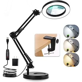 fleksibel fastklemme bordlampe med 8x forstørrelsesglass svingarm dimbar opplyst forstørrelseslampe LED skrivebordslampe 3 fargemodus lampe