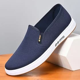 chaussures à enfiler en toile bleu marine pour hommes – mocassins décontractés légers avec semelle blanche pour la marche, les voyages et le port quotidien