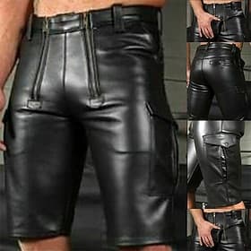 Men's Shorts Faux Leather Shorts Pocket Plain Comfort Breathable Outdoor Daily Going out Fashion Streetwear Black