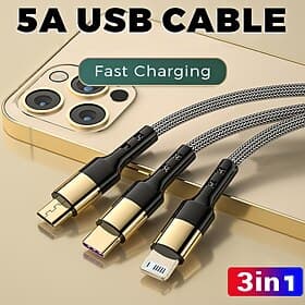 Multi Charging Cable 3 In 1 Charging Cable Multiple USB Cord Nylon Braided Charger For IP/Type-C/Micro-USB Compatible With Most Cell Phones/Tablets/Samsung Gal