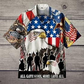American Independence Day Men's 4th of July U.S. 250th Anniversary Eagle American Flag Shirt Button Up Shirt Short Sleeve Fashion Streetwear Designer Daily Ind