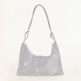 Silberne Umhängetasche mit Strasssteinen für Damen – glitzernde Hobo-Handtasche mit Knotenriemen für Abendpartys, Hochzeiten und Ausgehen