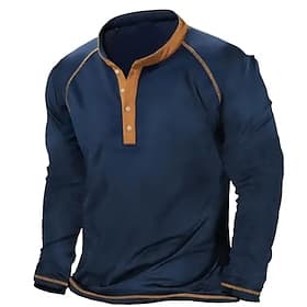 Herren Henley Hemd T-Shirt Langarmshirt Langarm Einfach Designer Basic Moderne zeitgenössische Button-Down Henley Urlaub Straße Ausgehen Sommer Marinenblau Hen