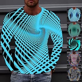 Men's Optical Illusion Graphic Prints T Shirt Long Sleeve T shirt 3D Print Crew Neck Shirt Sports Designer Basic Daily Outdoor Street Blue A B Spring   Fall Cl