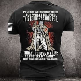 Men's Crusaders Graphic Knights Templar T Shirt Tee Short Sleeve T shirt 3D Print Crew Neck Shirt Vintage Fashion Designer Outdoor Casual Daily Black Navy Blue