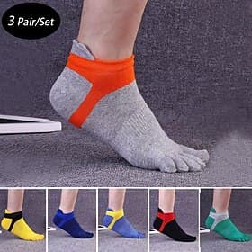 Men's 3 Pairs Ankle Socks Sport Socks / Athletic Socks Toe Socks Low Cut Socks Black Yellow Color Color Block Daily Wear Vacation Weekend Patchwork Medium Summ