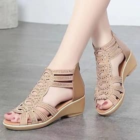 Femmes Sandales Sandales Compensées Sandales Gladiateur Sandales scintillantes Extérieur Quotidien Plage Couleur Unie Été Talon Compensé Bout ouvert Élégant Cl