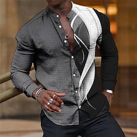Men's Shirt Dress Shirt Gradient Casual Daily Blue Purple Brown Green Long Sleeve Stand Collar Summer Spring Clothing Apparel Print