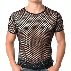 Men's T Shirt Mesh Tees for Men Tee Top Short Sleeve Crew Neck Summer Plain Designer Basic Modern Contemporary Hole Vacation Street Going out Black Top Tee for