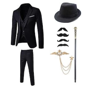 Années Folles Années 1920 Rétro Vintage Tenues Costumes  Blazers Ensemble d'accessoires Gentleman Gangster Boucle Couleur Unie Col Rabattu Déguisement Homme Ha