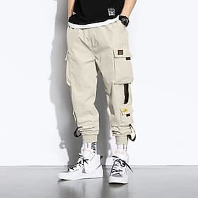 Men's Cargo Pants Cargo Trousers Joggers Trousers Harem Pants Drawstring Elastic Waist Leg Drawstring Plain Full Length Casual Daily Streetwear Hip Hop Black A
