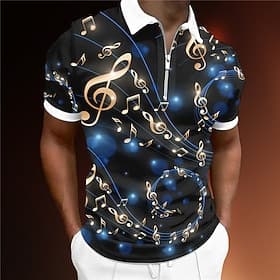 Festival musicale Per uomo Musica Polo con zip Maglia da golf Manica Corta Magliette polo Camicie con Colletto Casual Abbigliamento da vacanza Abbigliamento da