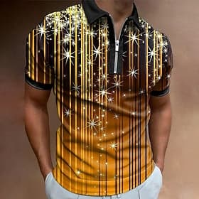 Men's Graphic Zip Polo Shirts Golf Shirt Short Sleeve Polo Shirts Collared Shirts Casual Vacation Wear Rave Wear Party Outfits 3D Print Quarter Zip Polo Red Bl