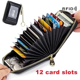 RFID Credit Card Holder, Casual Multi-compartment Wallet, Simple Zip Around Card Case