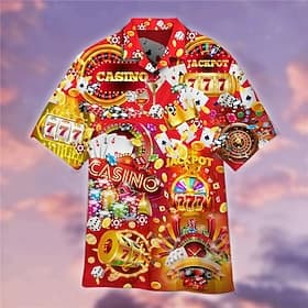 Herren Poker Hemd Sommer Hawaiihemd Alohahemd Kurzarm Hemd Kubanisches Halsband Sport Mode Streetwear Lässig Outdoor Hawaiianisch Rote S M L