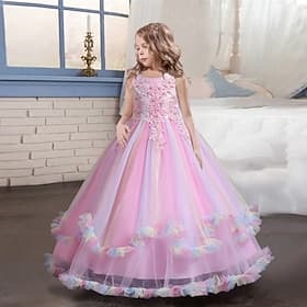 Kinder Mädchen Kleid Blume ärmellos Performance Party Spitze süßes Polyester knielanges Tüllkleid Sommer Frühling Herbst 4–13 Jahre blau