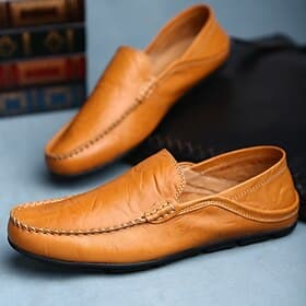 mocassins décontractés en cuir pour hommes avec détails cousus à la main – chaussures à enfiler confortables pour la conduite, la marche et le quotidien