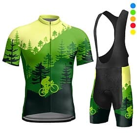 Homme Maillot et Cuissard Avec Bretelles Velo Cyclisme Manche Courte VTT Vélo tout terrain Cyclisme sur route Été Bleu Jaune Rouge Graphique Drôle Vélo Coussin