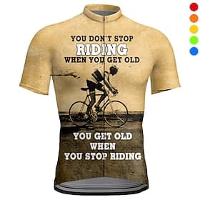 Men's Cycling Jersey Graphic Letter  Number You Don't Stop Riding When You Get Old You Get Old When You Stop Riding Short Sleeve Bike Jersey Top with 3 Rear Po