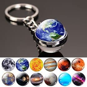 Moon Keychain Solar System Planet Keyrings Galaxy Nebula Space Keychain Earth Sun Mars Jupiter Saturn Picture Double Side Glass Ball Key Chain