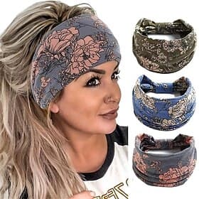 Boho Headbands Wide Knot Hair Scarf Floral Printed Hair Band Elastic Turban Thick Head Wrap Stretch Fabric Cotton Head Bands Thick Fashion Hair Accessories For