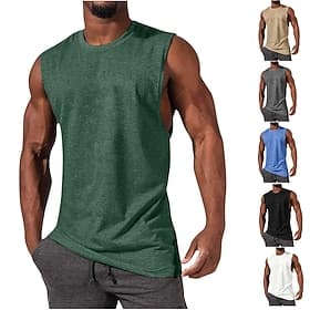 Men's Solid Colored Gym Tank Top Workout Tank Summer Classic Sleeveless Athletic Athleisure Cotton Soft Moisture Wicking Breathable Gym Workout Running Jogging