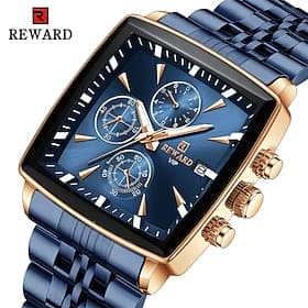 REWARD Rectangle Men's Watches Quartz Wristwatches Luxury Business Sport Watch Clock Luminous Hands Waterproof Clock Man