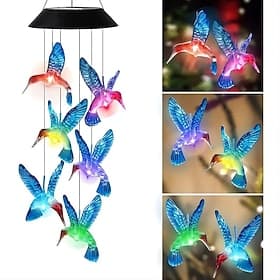 Solar Wind Chimes - Color Changing LED Hummingbird Lights for Garden  Patio Decoration