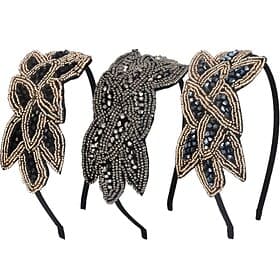 1920s Flapper Headbands for Women 20s Vintage Headpiece Rhinestone Beaded Leaf Hairband Hair Accessory