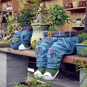 lustige Blumentöpfe für den Innen- und Außenbereich aus Harz, Denim-Hosen, Ornamente, kreative Blumentopfdekoration, Basteln, Retro-Gartendekoration