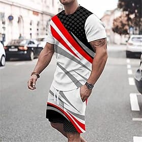 Men's Graphic Color Block 2pcs Tees sets Matching Sets Short Sleeve Short Pants Crew Neck Designer Casual Comfortable Outdoor Vacation Daily 3D Print Spring  S