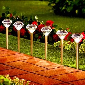Solar Pathway Lights LED Solar Diamond Stake Lights for Wedding Outdoor Solar Powered Garden Lights Waterproof LED Path Lights for Patio Lawn White Warm Colorf