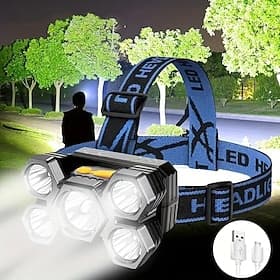 Lampada frontale a 5 led ricaricabile USB 4 modalità di lavoro torcia impermeabile per la pesca in campeggio all'aperto