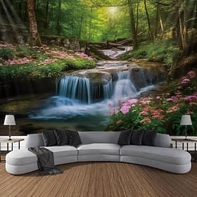 Forest River Hanging Tapestry Wall Art Large Tapestry Mural Decor Photograph Backdrop Blanket Curtain Home Bedroom Living Room Decoration