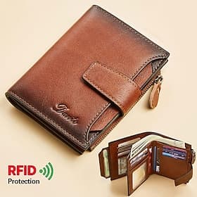 1 Stück Herren Echtleder Geldbörse Vintage kurze Multifunktions-ID-Kartenhalter RFID-blockierende Reißverschluss-Münztasche Geldbörse Geschenke für Männer zum