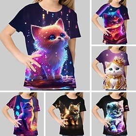 T-shirt Enfants Fille Graphic Extérieur 3D effet Manche Courte Col ras du cou Actif 7-13 ans Eté Argent Noir