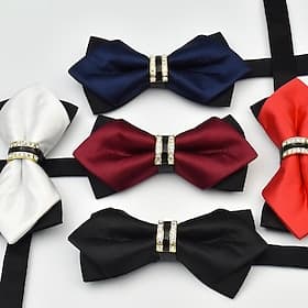 Men's Bow Tie Neckties Adjustable Rhinestones Bow Plain Wedding Birthday Party