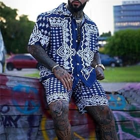 Men's Paisley Tribal Graphic Prints Shirts Sets Shirt Shirt Set Summer Hawaiian Shirt Short Sleeves Turndown Fashion Streetwear Designer Outdoor Street Casual
