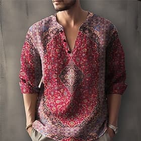 Homme Fleuri Vintage Chemise Chemise en lin Chemise Boutonnée manche longue Mode Streetwear Designer Quotidien Extérieur Été Printemps Automne Col montant Impr