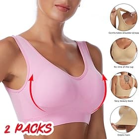 Lot de 2 sous-vêtements pour femmes, grande taille, décolleté en U, confortable, dos nu, gilet de yoga, avec coussinets, sans anneau en acier, soutien-gorge de