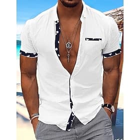 Homme Chemise Chemise Lin Chemisette Chemise d'été Tenues de plage Chemise décontractée Chemise boutonnée Bloc de couleur Vacances Curise Blanche Bleu Vert Kak