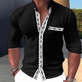 Homme Chemise Chemise Lin Chemise à col officier Chemisette Chemise d'été Tenues de plage Chemise décontractée Bloc de couleur Casual du quotidien Noir Blanche
