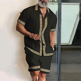 Men's Geometry Ethnic 2pcs Shirts Sets Summer Hawaiian Shirt Short Sleeve Short Pants Cuban Collar Fashion Streetwear Designer Outdoor Street Daily Print Summe