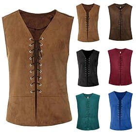 Retro Vintage Punk  Gothic Mittelalterlich Cosplay Kostüm Weste Wildlederweste Vampir Pirat Ritter Wikinger Keltischer Ritter Kordelzug Kostüm Herren Damen Uni
