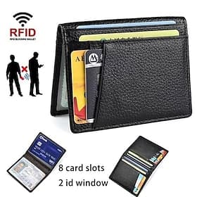 Portefeuille ultra mince pour poche avant portefeuille bifold pour hommes avec 8 fentes pour cartes portefeuille de voyage minimaliste fente pour fenêtre d'ide
