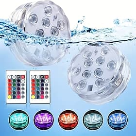 Outdoor Submersible LED Lights Waterproof 10 LED RGB Underwater Fishing Lamp Pond Fountain Lights Battery Operated Remote Control 16 Colors Pool Lights for Vas