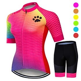 Femmes Maillot et Cuissard Velo Cyclisme Manche Courte VTT Vélo tout terrain Cyclisme sur route Été Rose Rouge Bleu Graphique Chat Dégradé Vélo Coussin 3D Séch