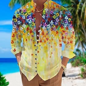 Homme Fleuri Fleurs tropicales Chemise Chemise hawaïenne Chemise Aloha manche longue Chemise Col montant Mode Streetwear Designer Occasionnel Quotidien Extérie