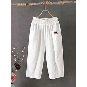 Women's 100%cotton Capri Pants Shorts Slacks Summer Shorts Active Simple Casual Calf-Length High Waist Plain Pocket Comfy Breathability Soft Micro-elastic Vaca