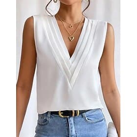 Women's Camisole Tank Top Elegant Vintage Fashion Sleeveless Sleeveless Regular Tops V Neck Casual Black White Wine Blue